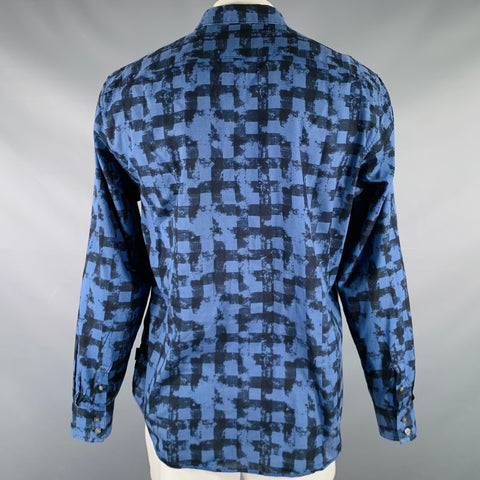 JOHN VARVATOS * U.S.A. Size XL Blue Black Checkered Cotton Long Sleeve Shirt