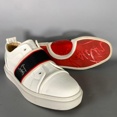 CHRISTIAN LOUBOUTIN Size 10 White Navy & Red Leather Low Top Sneakers
