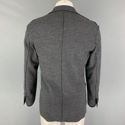 LANVIN Talla 36 Abrigo deportivo con solapa de muesca en mezcla de lana jaspeada negra gris oscuro