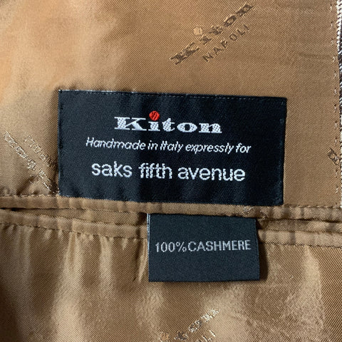 KITON Size 48 Brown Purple Glen Check Cashmere Notch Lapel Sport Coat