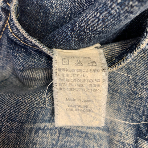 KAPITAL Size 29 Blue Distressed Cotton Straight Five Pockets Jeans