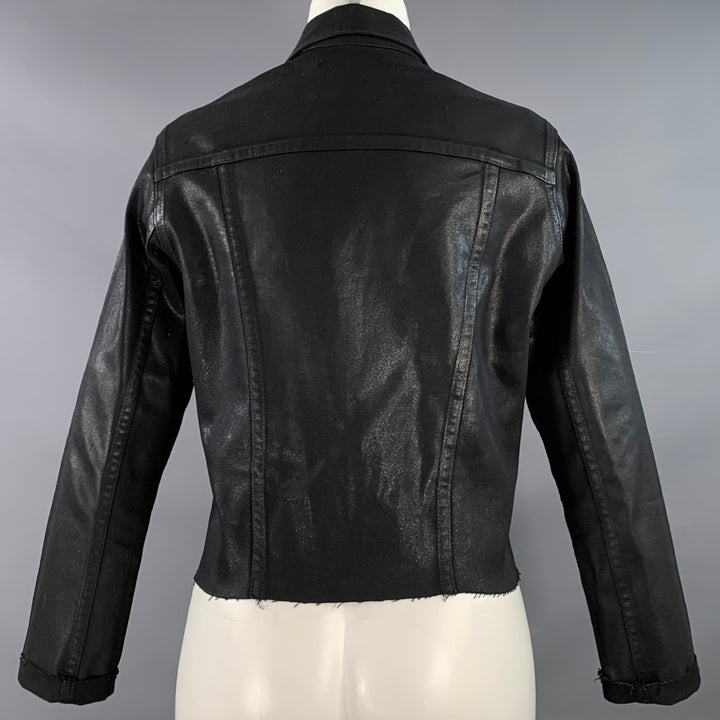 L'AGENCE Size M Black Coated Cotton Blend Raw Edge Denim Jacket