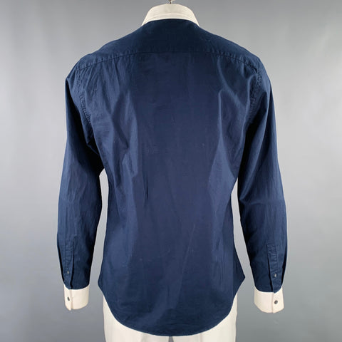 GIVENCHY Size 42 Navy White Contrast Trim Cotton Long Sleeve Shirt