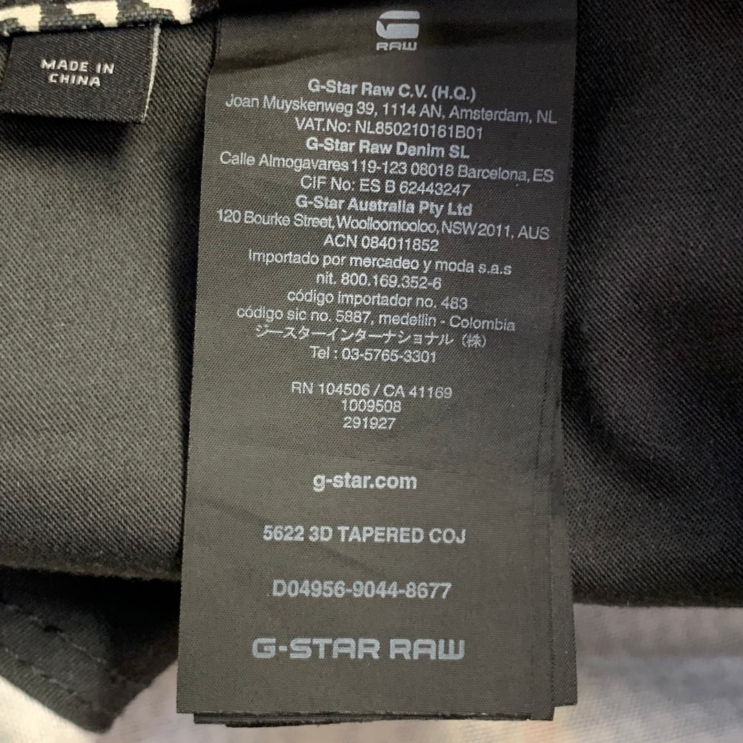 G-STAR Size 30 Black White Glenplaid Cotton Tapered Button Fly Casual Pants
