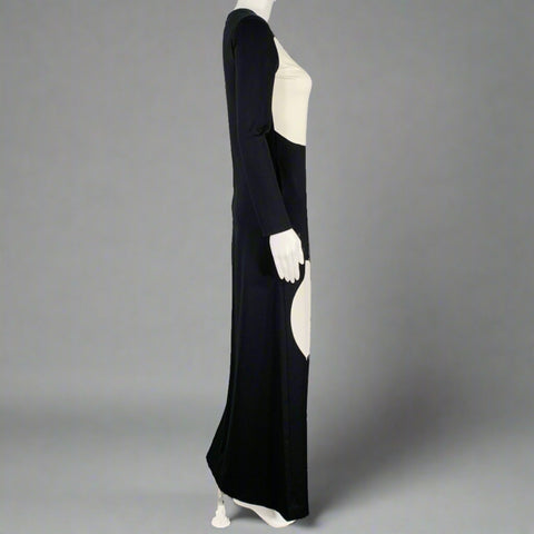 LISA PERRY Size 0 Black White Viscose Blend Polka Dot Maxi Dress