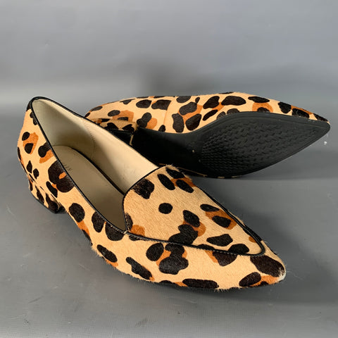 COLE HAAN Size 11 Tan Black Calf Hair Ocelot Print Pointed Toe Flats
