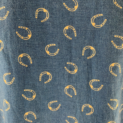 RRL by RALPH LAUREN Size XL Blue Cream Horseshoe Print Cotton Linen Overshirt