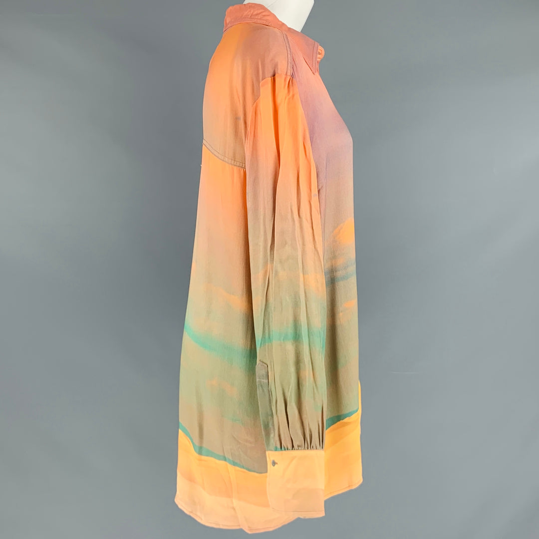 EIKO AI Size 2 Orange Green Viscose Marbled Oversized Shirt