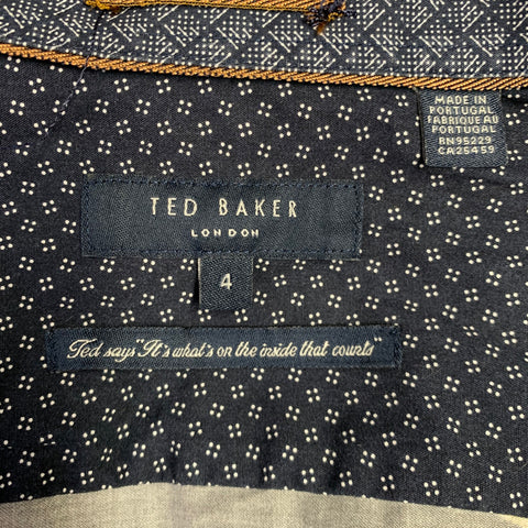 TED BAKER Size L Grey Purple Abstract Floral Cotton Long Sleeve Shirt