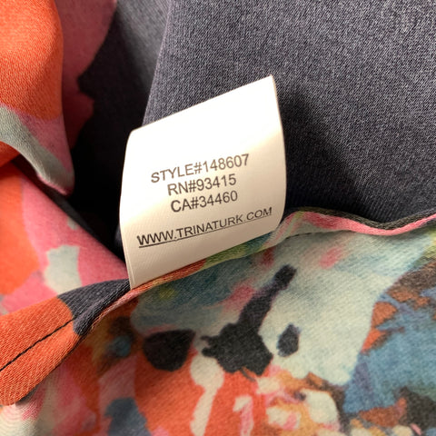 TRINA TURK Size XL Red Multi Color Silk Polyester Abstract floral Blouse