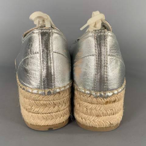 MIU MIU Size 8 Silver Espadrille Platform Sneakers