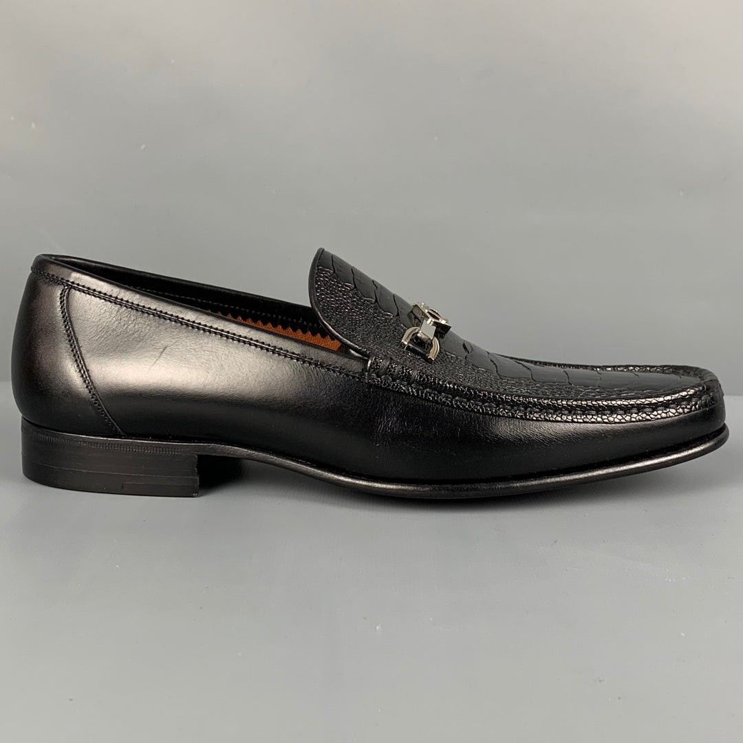 a. testoni Black Leather Slip-On Loafers with Silver Bit A. TESTONI Size 6 Black Embossed Leather Slip On Loafers  main image 4