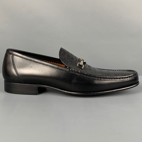 A. TESTONI Size 6 Black Embossed Leather Slip On Loafers