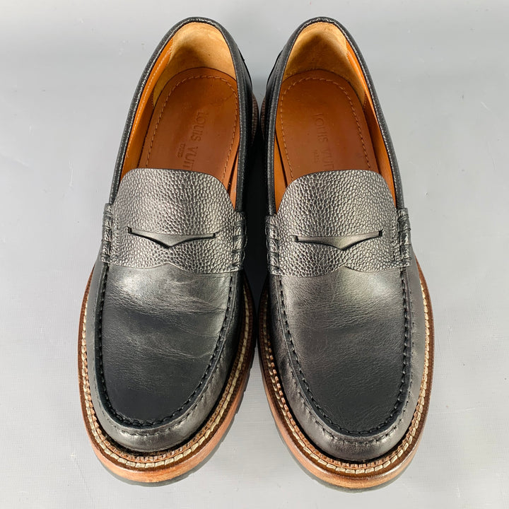 LOUIS VUITTON Size 7.5 Black Leather Penny Loafers