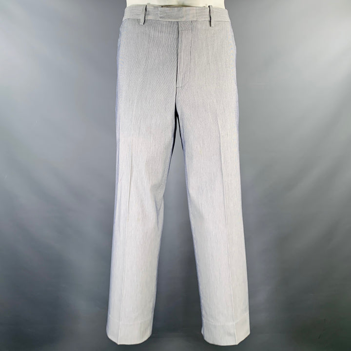 ETRO Size 34 Blue White Pinstripe Cotton Zip Fly Dress Pants