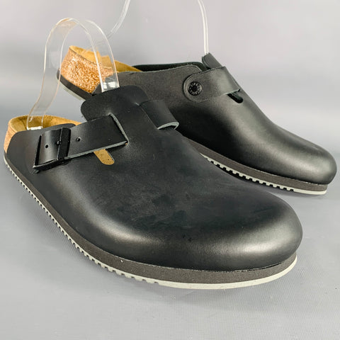BIRKENSTOCK Size 11 Black Leather Slip On Sandals