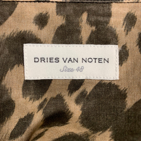 DRIES VAN NOTEN Size M Tan Black Animal Print Short Sleeve Shirt
