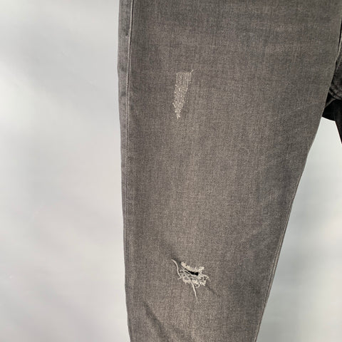 ALLSAINTS Size 32 Rex Black Distressed Cotton Blend Slim Straight Jeans