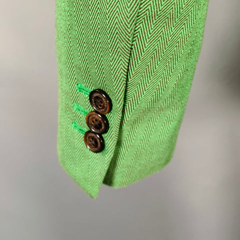 MR. GENTLEMAN Size 40 Green Herringbone Cotton Notch Lapel Sport Coat