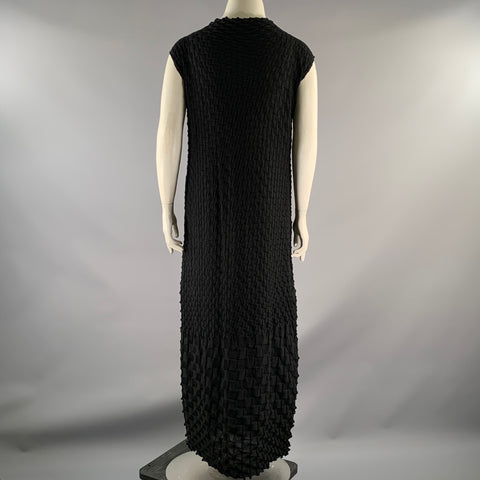 ISSEY MIYAKE FW2000 Size 2 Black Wool  Nylon Textured Tunic Long Dress