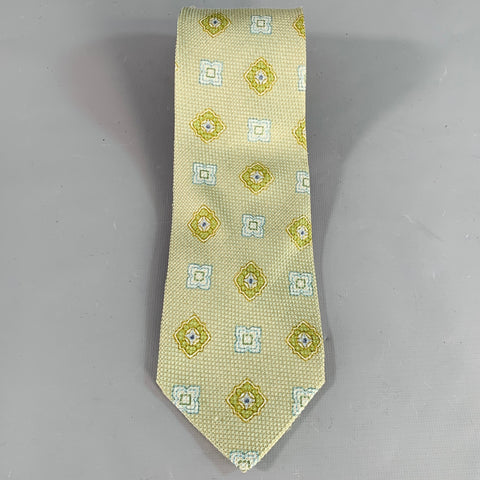 ERMENEGILDO ZEGNA Green Blue White Abstract Floral Silk Tie