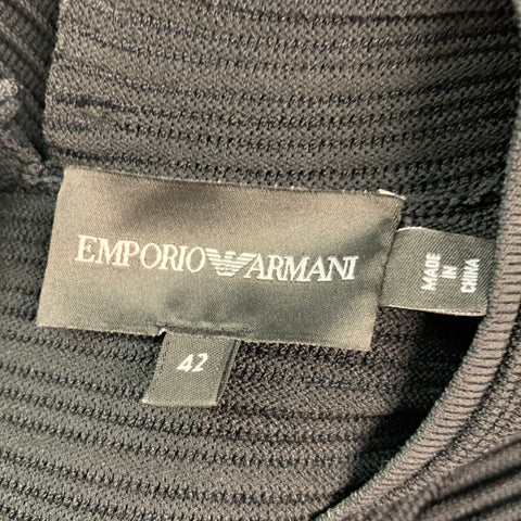 EMPORIO ARMANI Size 6 Black Ribbed 3/4 Sleeves Mid-Calf Dress