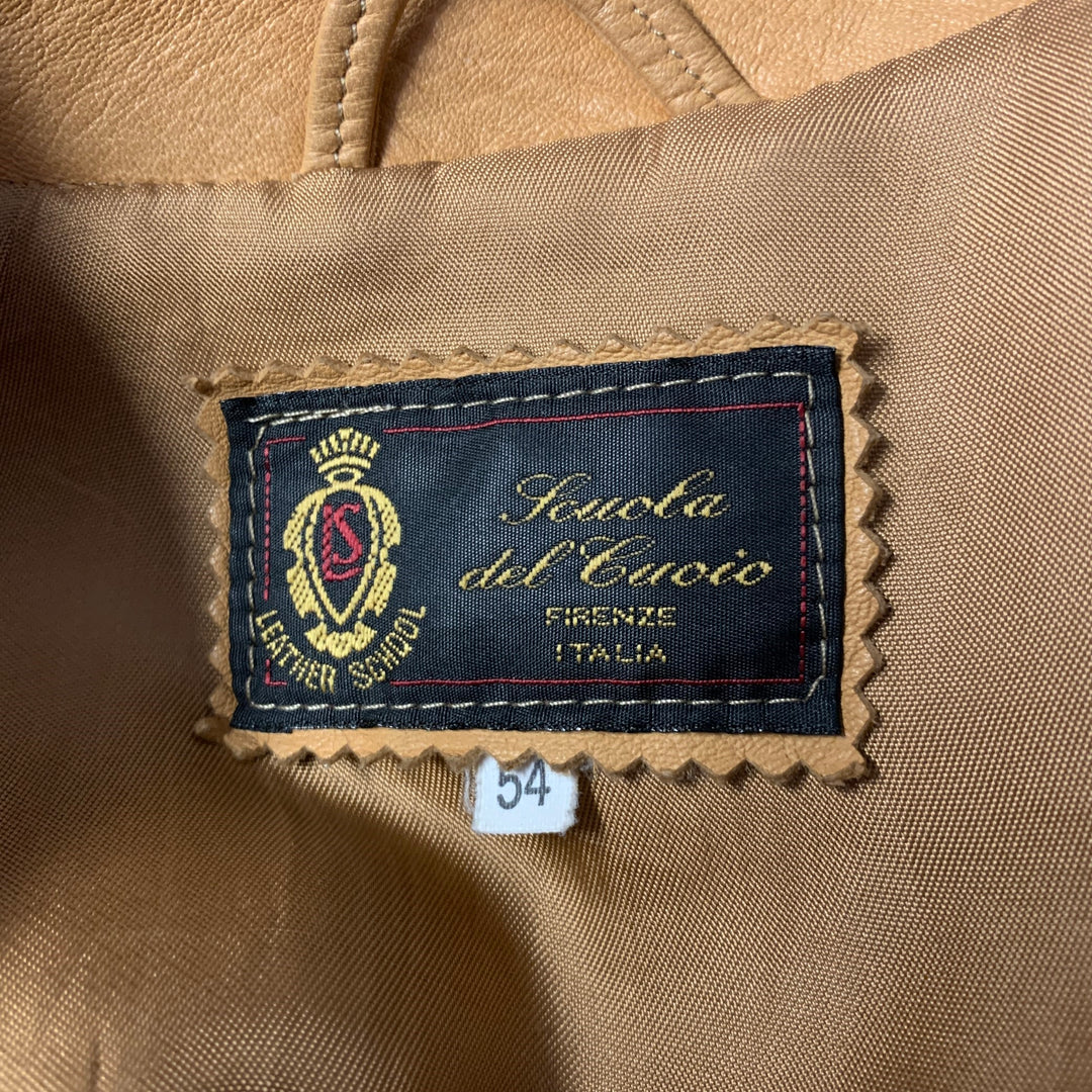 SCUOLA DEL CUOIO Size XL Camel Leather Bomber Jacket