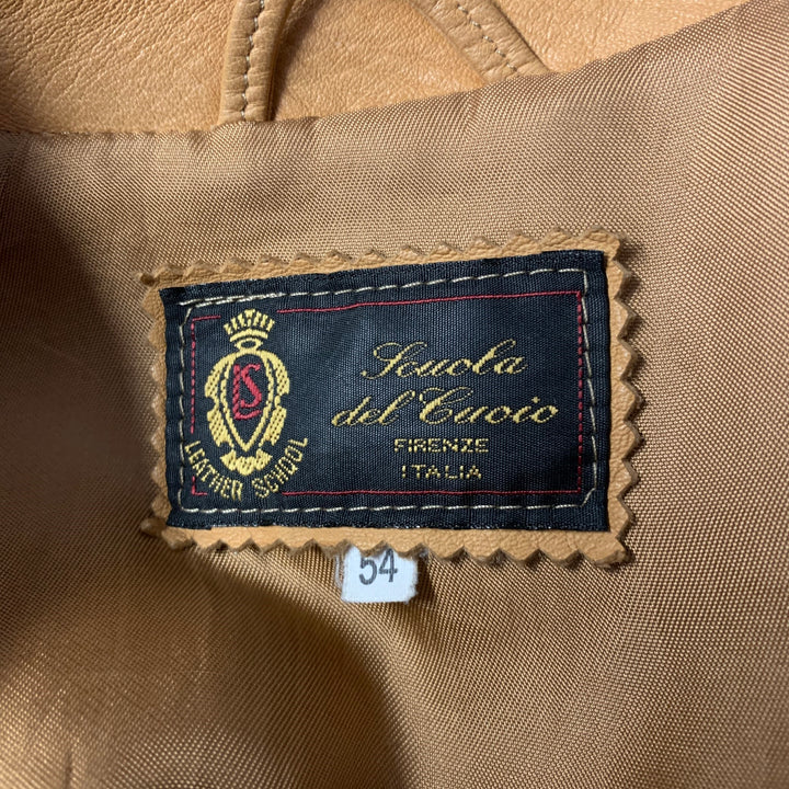 SCUOLA DEL CUOIO Size XL Camel Leather Bomber Jacket