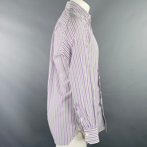 ISAIA Size M Purple White Grey Stripe Cotton Spread Collar Long Sleeve Shirt