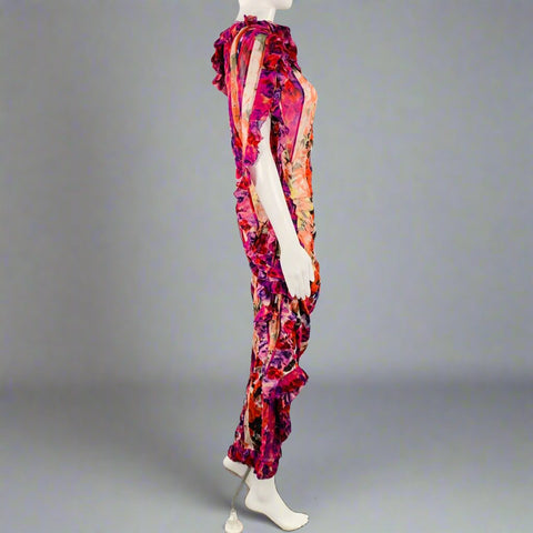 DRIES VAN NOTEN Size 2 Multi-Color Viscose Blend Floral One Shoulder Dress