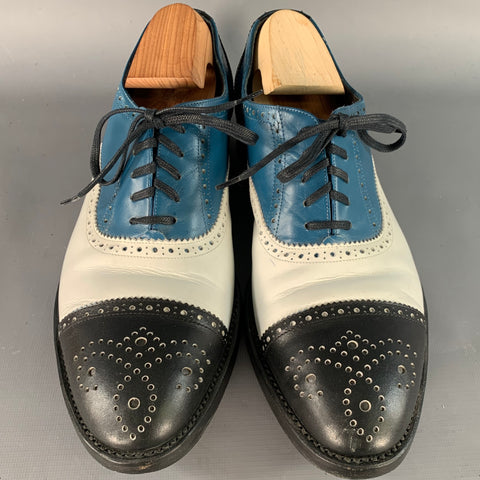ROBERT CLERGERIE Size 9 Black White Blue Leather Perforated Spectator Lace-Up Shoes