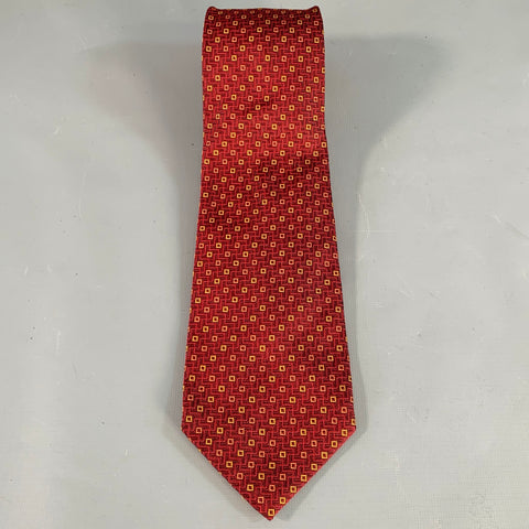 LUCIANO BARBERA Burgundy Red Orange Geometric Jacquard Silk Tie