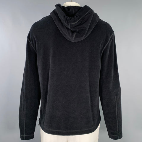 MONCLER Size L Black Terrycloth Cotton Hooded Sweatshirt