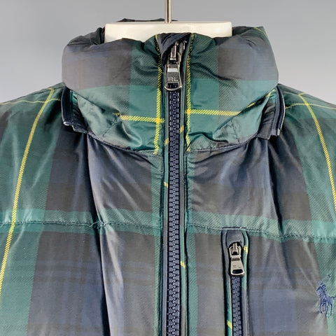 POLO by RALPH LAUREN Size L Green Black Yellow Plaid Nylon Quilted Puffer Jacket