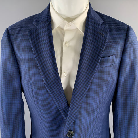 ARMANI COLLEZIONI Size 40 Blue Black Houndstooth Wool Sport Coat