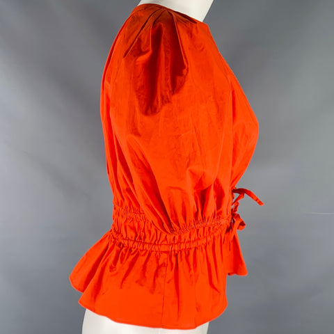 ULLA JOHNSON Size 4 Red Cotton Pleated 3/4 Sleeves Casual Top