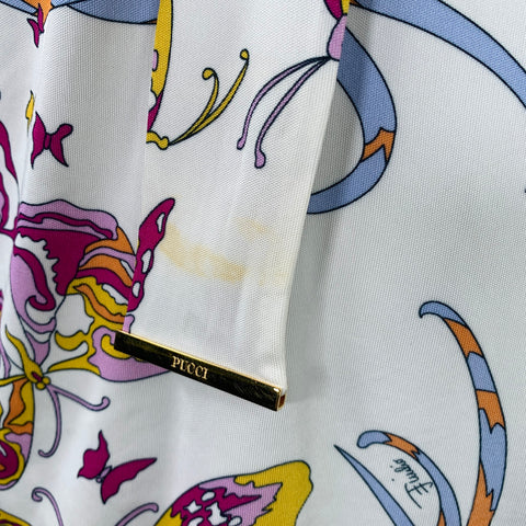 EMILIO PUCCI Size 12 White Pink Butterflies 3/4 Sleeves Casual Top