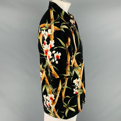 POHAKU T'S Size L Black Multi Color Hawaiian Cotton Camp Short Sleeve Shirt