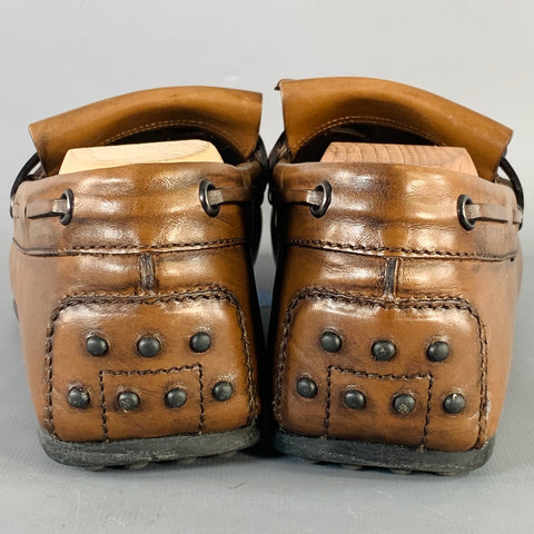 TOD'S Size 8.5 Brown Leather Moccasin Fringed Drivers Loafers