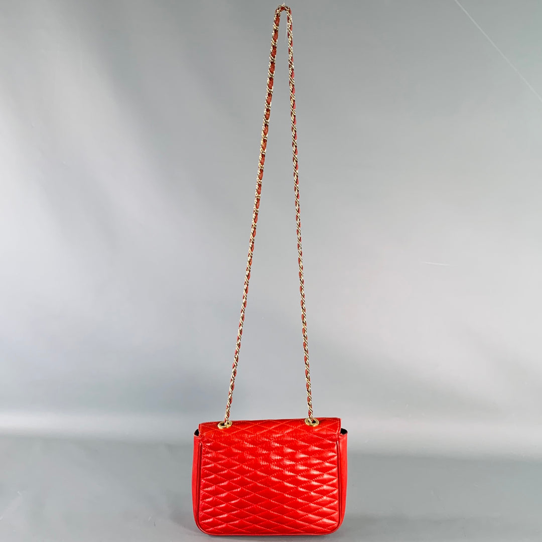 PIERRE BALMAIN Red Quilted Leather Chain Strap Shoulder Bag