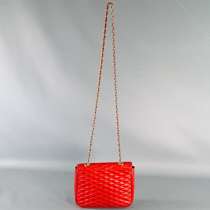 PIERRE BALMAIN Red Quilted Leather Chain Strap Shoulder Bag