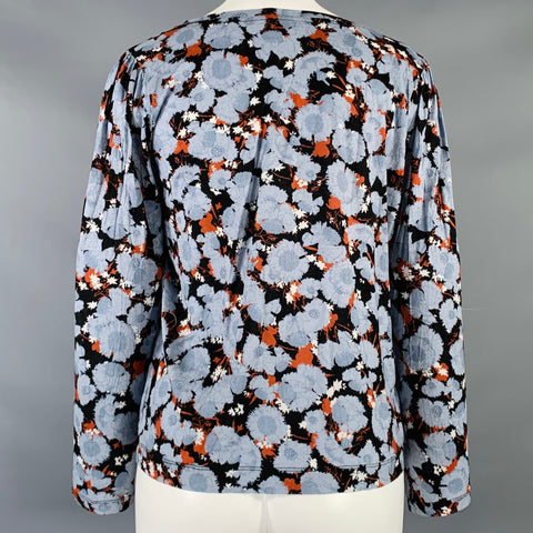DRIES VAN NOTEN Size S Blue Black Brown Cotton Abstract Floral Blouse