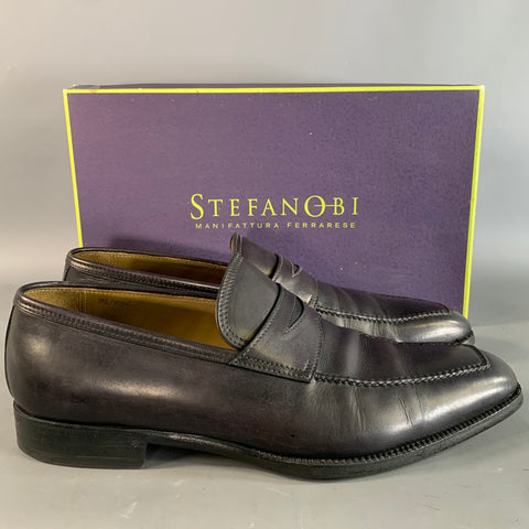 STEFANOBI Size 9.5 Black Leather Penny Loafer Loafers