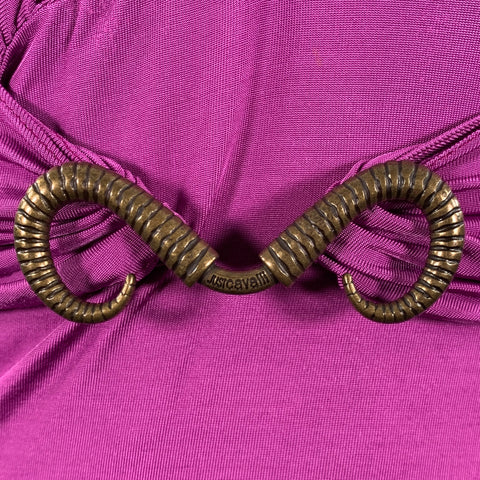 JUST CAVALLI Size 4 Pink Viscose Blend Ruched 3/4 Sleeves Casual Top