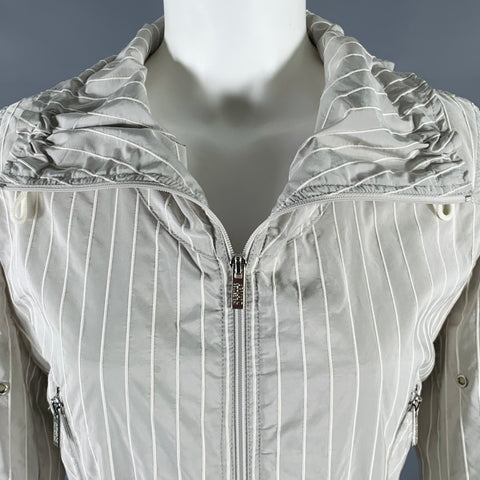 ARMANI COLLEZIONI Size 6 Grey White Polyester Blend Stripe Jacket