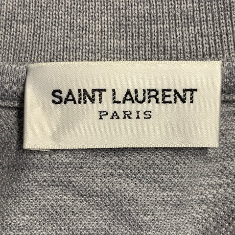 SAINT LAURENT Size M Grey Pique Cotton Logo Short Sleeve Polo