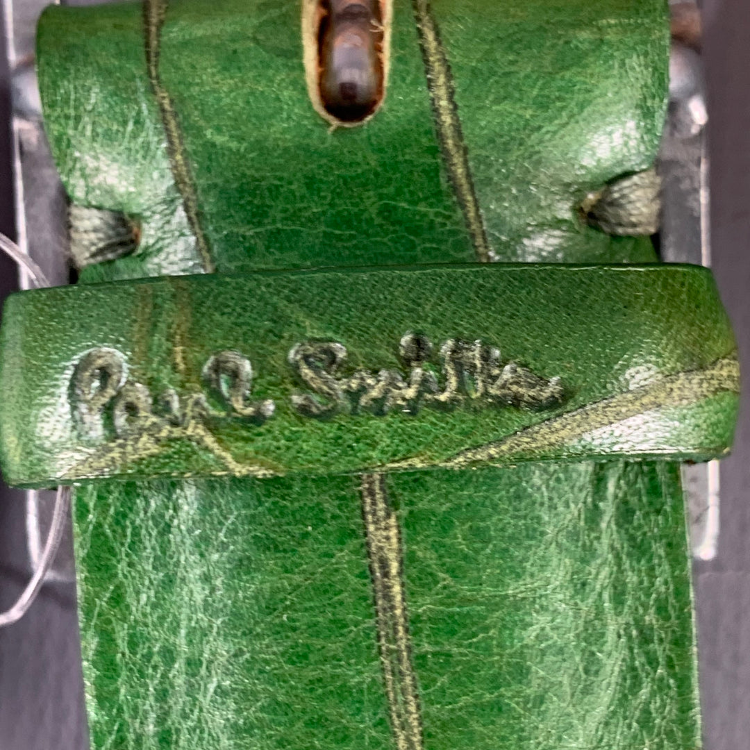 PAUL SMITH Size 34 Green Croc Embossed Leather Belt