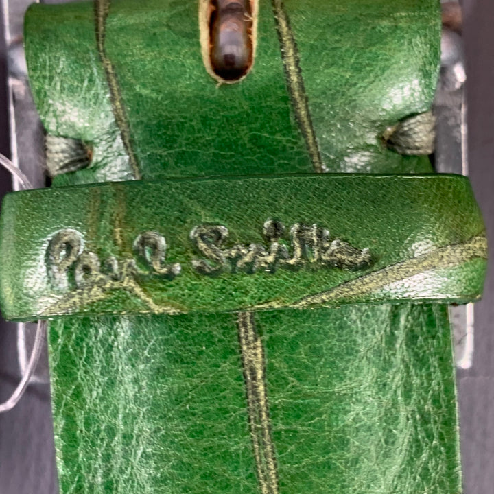 PAUL SMITH Size 34 Green Croc Embossed Leather Belt