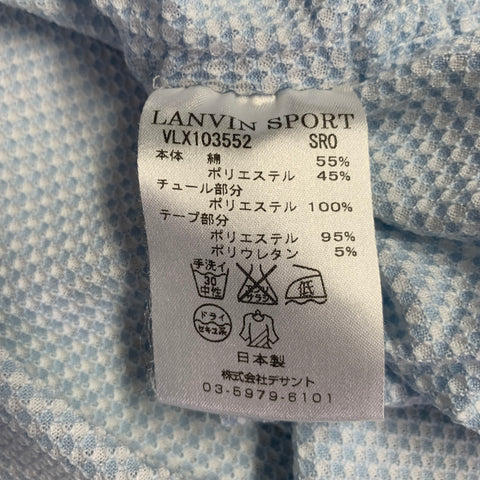 LANVIN Size 6 White Light Blue Cotton Blend Waffle Knit 1/4 Zip Casual Top
