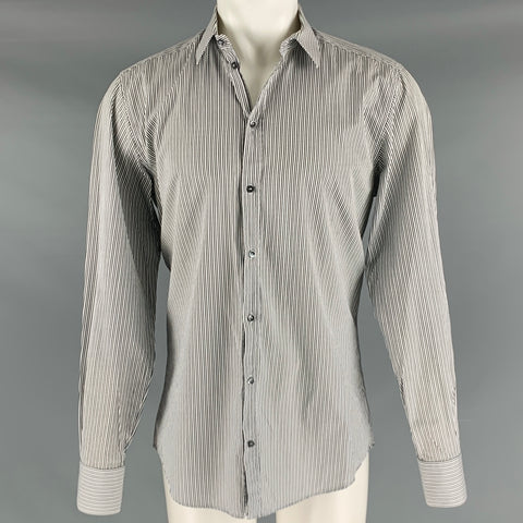 DOLCE & GABBANA Size M Black White Stripe Cotton Button Up Long Sleeve Shirt